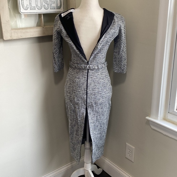 Victoria Beckham Space Dyed Black White Cotton-Blended Belted Sheath Dress - Picture 14 of 16